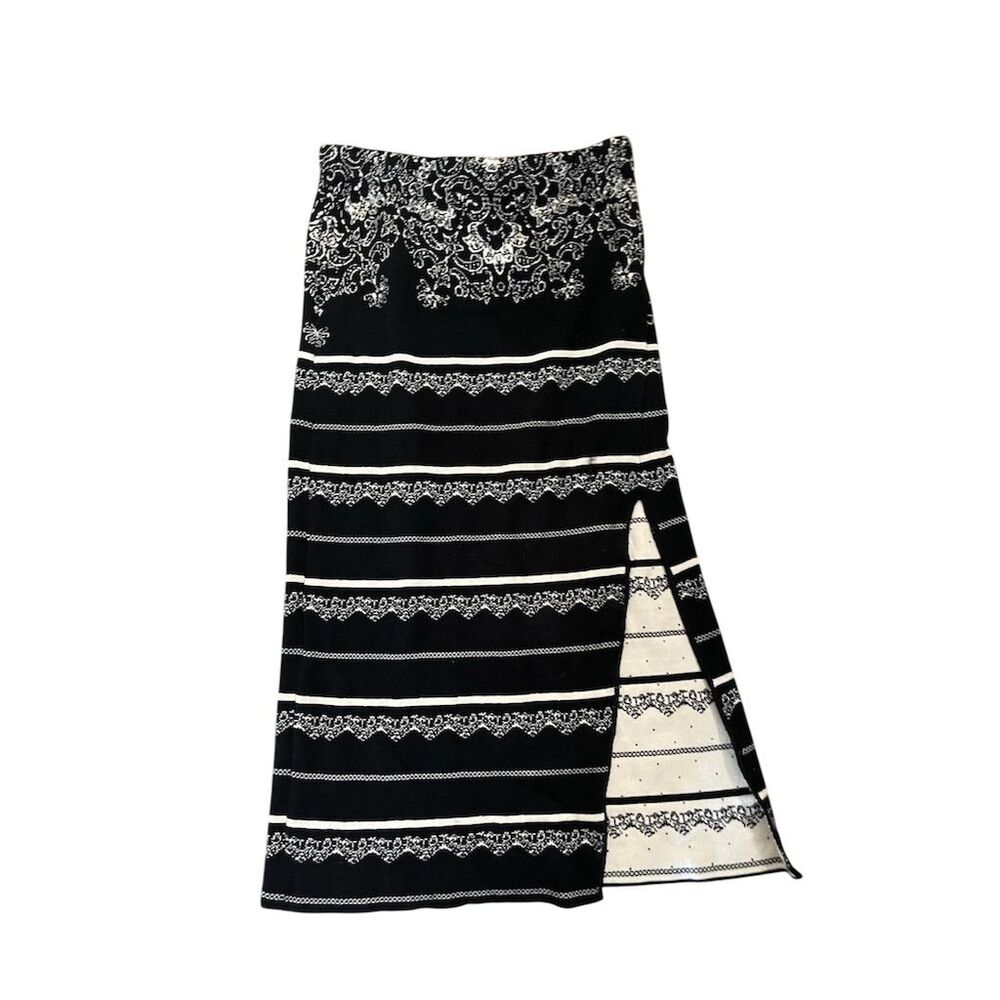 Free‎ People Women's small Black Geometric Knit Midi Pencil Skirt